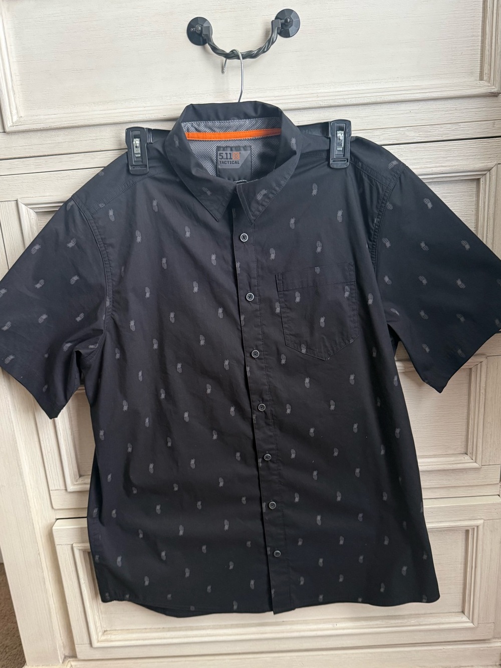 Men’s 5.11 Tactical Black Short-Sleeve Button Down with Gray Pineapples Medium